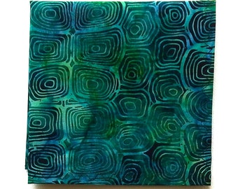 Green Handkerchief, Tortoise Shell Cotton Batik Hanky, Mottled Green and Teal, 9" Pocket Square, SMALLER SIZE, Gifts for Women and Men