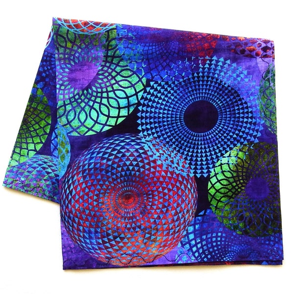 Cotton Handkerchief, Kaleidoscope Hankies, 14" Pocket Square, Weddings, Birthdays, Gifts for Men and Women, Jason Yenter Fabric