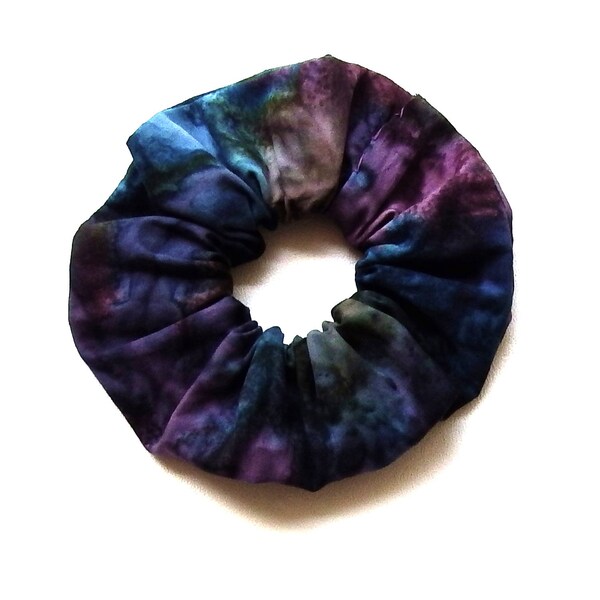 Hair Scrunchies, Mottled Jewel Tones, Plum, Teal, Olive, Cotton Batik Fabric, Medium Size, Spring and Summer, Handmade Hair Accessories