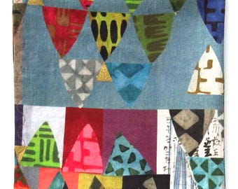 Cotton Handkerchief: Abstract Modern Print, Gold Accents, 13" Pocket Square
