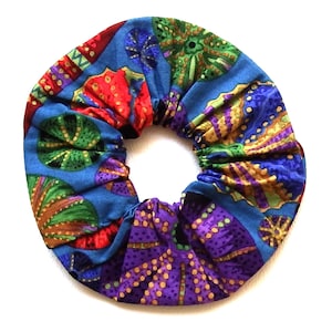 Sea Urchin Cotton Hair Scrunchie, Blue Purple Red Green, Free Spirit Fabric, Medium Size, Handmade Hair Accessories