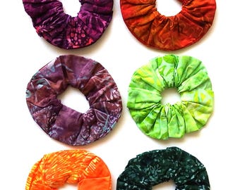 6 Pack of Cotton Batik Scrunchies: Medium Size, Handmade