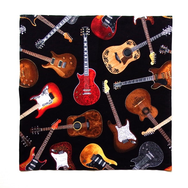 Guitar Handkerchief, 12" Pocket Square, Cotton Print Hanky, Musical Gifts, Rock and Roll, Guitarist Wedding Hanky, Leader of the Band
