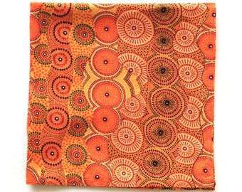 Orange Handkerchief, Australian Fabric, Black and Orange Circles and Dots, Soft Cotton Fabric, 11" Pocket Square, Sunshine, Everyday Carry