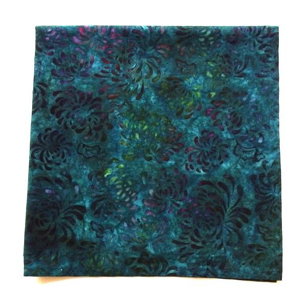 Teal Bandanas, 22" Square, Hand Dyed Cotton Batik Scarf, Head Wrap, Headband, Travel, Gifts for Women