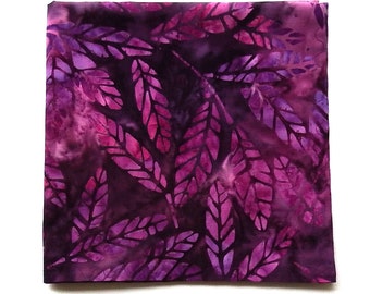 Purple Handkerchief, Magenta, Cotton Batik Leaf Hanky, Violet, 14" Pocket Square, MEDIUM SIZE, Weddings, Birthdays, Kapua, Gifts for Her