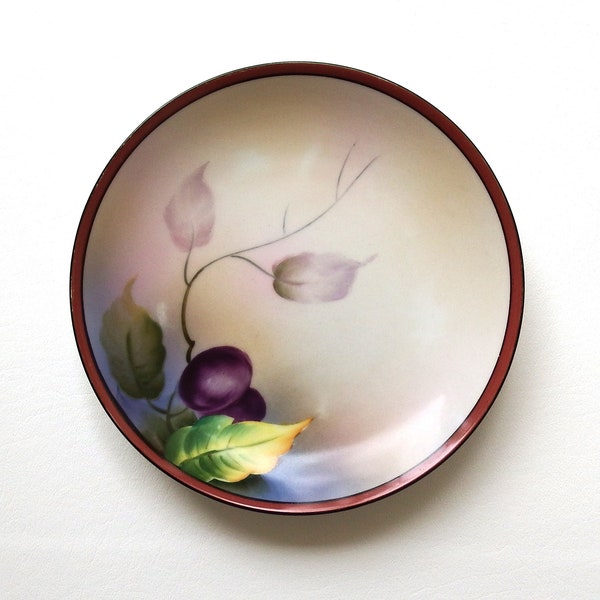 Antique Noritake Plate, Hand Painted, Japan, M, Plums, 7.5" Round, XLNT