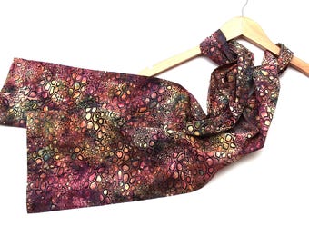 Cotton Batik Scarf: Oblong, Hand Sewn Beads, Stepping Stones, Summer Scarves, 8" Wide