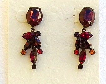 Sorrelli Earrings, Dangle Pierced Earrings, Vintage, Amber Red Gold Stones, Signed