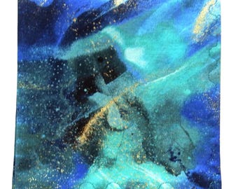 NORTHERN LIGHTS Handkerchief: Gold Metallic Accents, Cotton Print Fabric, 12" Square