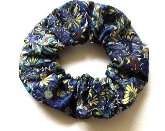 Hair Scrunchies, Liberty of London Cotton Fabric, Medium Size, Spring and Summer Floral, Blue and Yellow, Hair Accessories