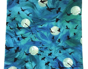Raven and Full Moon Bandana: Halloween, 22" Square, Cotton Scarves, Black Crows