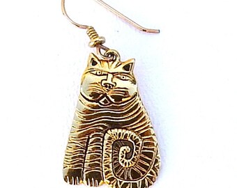 Laurel Burch Cheshire Cat SINGLE Earrings, ONE Earring, Gold, Vintage, Pierced, 1" Dangle, Replacement, SIGNED