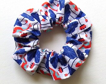 Hair Scrunchies, Koi Fish and Lily Pads, Cotton Fabric, Medium Size, Spring and Summer, Handmade Hair Accessories