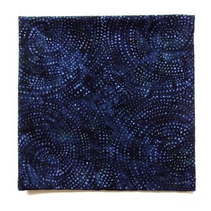 Blue Moons Bandana, SMALLER SIZE, 21" Square, 21" X 21" Head Wrap, Navy Cotton Batik, Night Sky Scarf, Dotty Spirals, Milky Way, Hiking