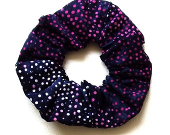 Hair Scrunchies, Pink Moons on Navy Blue, Cotton Batik Fabric, Medium Size, Spring and Summer, Handmade Hair Accessories