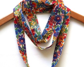 Liberty of London Infinity Scarf, SUPER SKINNY, Lightweight Summer Scarves, 1" Wide 72" Loop, Summer Floral, Exquisite Cotton Lawn