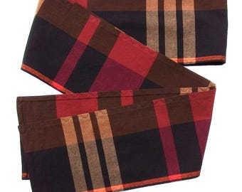 Cotton Plaid Scarf: Oblong, Yarn Dyed Fableism Fabric, 6" Wide, 80" Long