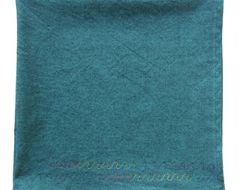Cotton Bandana:  Teal, Yarn Dyed Fabric, Serpentine Stitch Embellishment - 22" Square