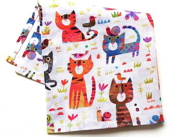 Cat Handkerchief: Catsville, Cotton Print Hankies, 12" Pocket Square