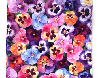 Pansy Handkerchief: Cotton Print Hanky, 11" Square, Weddings, Gifts
