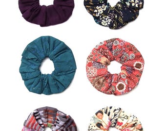6 Pack of Cotton Scrunchies, 3 Florals, 1 Abstract, 2 Solids, Hair Accessories
