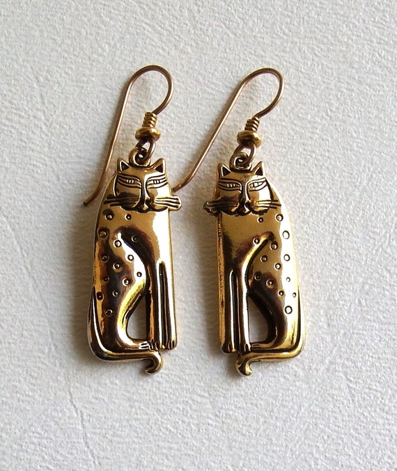 Laurel Burch Siamese Cat Earrings, Gold, Vintage, 