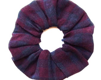 Laundered Linen Scrunchie, Blue and Magenta Check