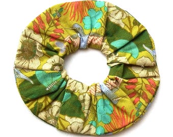 Scrunchies, Chartreuse Floral, Cotton Fabric, Medium Size, Weddings, Handmade Hair Accessory