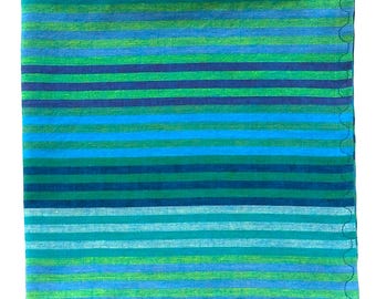 Yarn Dyed Cotton Handkerchief: Blue Green Stripes, 16" Pocket Square