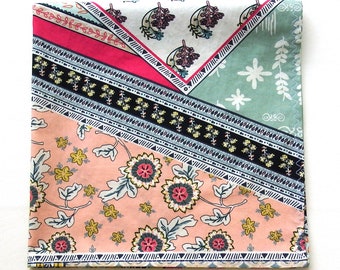 Bohemian Faux Patchwork Bandana, 22" Square Scarf, Handmade Vintage Inspired Bandana, Art Gallery Cotton Print Fabric, Unique Scarves