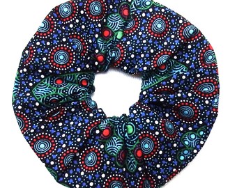 Cotton Scrunchie: Australian Fabric, Dots, Mandalas, Medium Size, Handmade