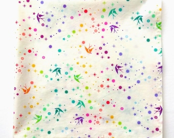 Fairy Dust Bandana, 22" Square Cotton Print Scarf, Birds, Suns, Stars, Moons, Pixie Dust, Gifts For Women, Dear Stella Fabric