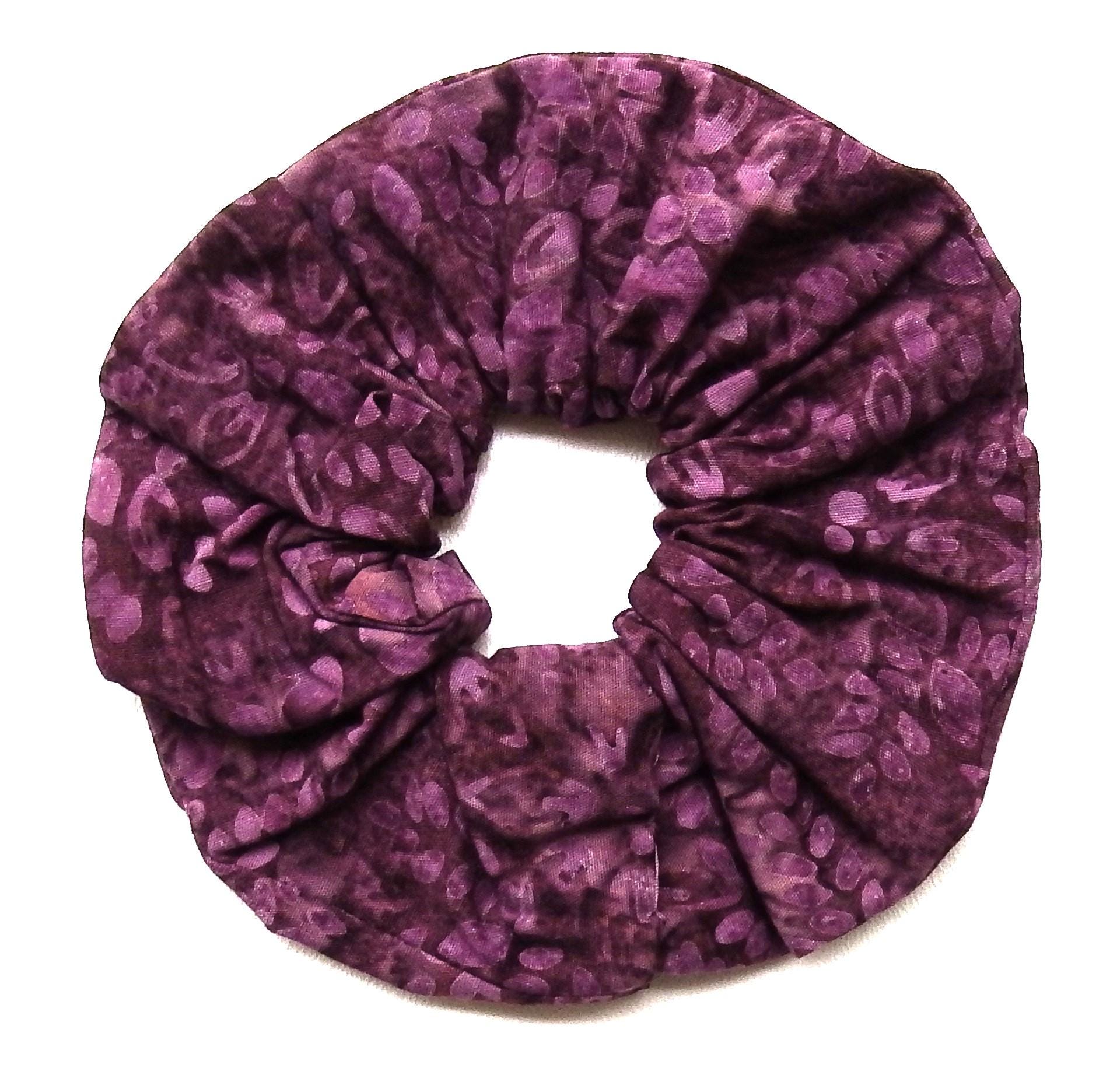 Hair Scrunchies, Plum Floral, Amethyst, Cotton Batik Fabric, Medium Size, Handmade Hair Accessories, Gifts for Her