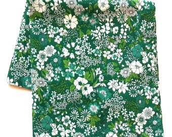 Cotton Handkerchief, Green Floral, Christmas, Holiday Hankies, 12" Square, KOKKA Fabric