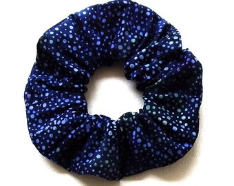 Hair Scrunchies, Blue Moons, Blue Dots, Cotton Batik Fabric, Medium Size, Spring and Summer, Handmade Hair Accessories