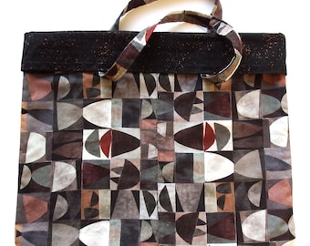 Large Cotton Shopping Bag, Original Pieced Design, Fully Lined, Farmer's Market, 18" x 18", Shopper