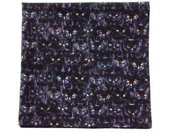 Black Cat Bandana, 22" Square Cotton Scarf, Black Head Wrap, Green Eyes, Gold Eyes, Blue Eyes, Halloween Birthday Gifts