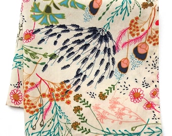 Windswept Floral Cotton Handkerchief: 14" Square, BESTSELLER, Gifts for Her, Weddings