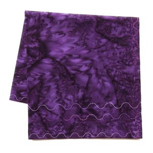 Purple Batik Handkerchief: 12&quot; Cotton Pocket Square with Serpentine Stitch