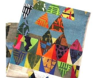 Cotton Handkerchief: Abstract Modern Print, Gold Accents, 13" Pocket Square
