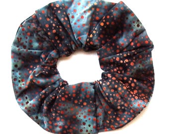 Batik Scrunchie: Charcoal, Moons, Dots, Handmade Hair Accessories