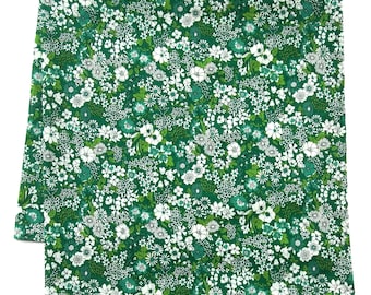 Cotton Bandana, KOKKA Japanese Fabric, Green Floral, Fall and Winter Scarves, 22" Square, Vintage Look Head Wrap
