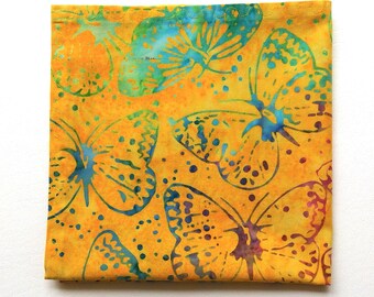 Butterfly Handkerchief, Hand Dyed Cotton Batik Fabric, Mother's Day Gifts, Yellow, Everyday Carry, 14" Pocket Square, Gifts for Her