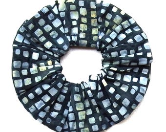 Cotton Batik Scrunchie: Slate Blue Gray Boxes