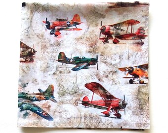 Vintage Airplane Handkerchief, 18" Square, LARGER SIZE, Father's Day Gifts, Handmade Cotton Hankies, Gifts for Men