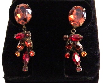 Sorrelli Earrings, Dangle Pierced Earrings, Vintage, Amber Red Gold Stones, Signed