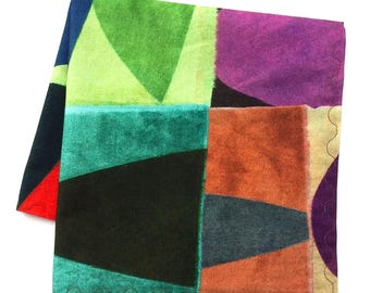 Handmade Cotton Handkerchief: Marcia Derse Fabric, Multicolor Hanky, 14" Pocket Square
