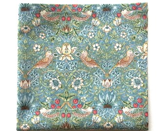 William Morris Hanky, MINI Strawberry Thief, Birds, Vintage Look, Arts and Crafts, Handmade Cotton Handkerchief, 12" Square, Gifts for Her