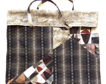 Large Cotton Shopping Bag, Original Pieced Design, Fully Lined, Farmer's Market, 18" x 18"